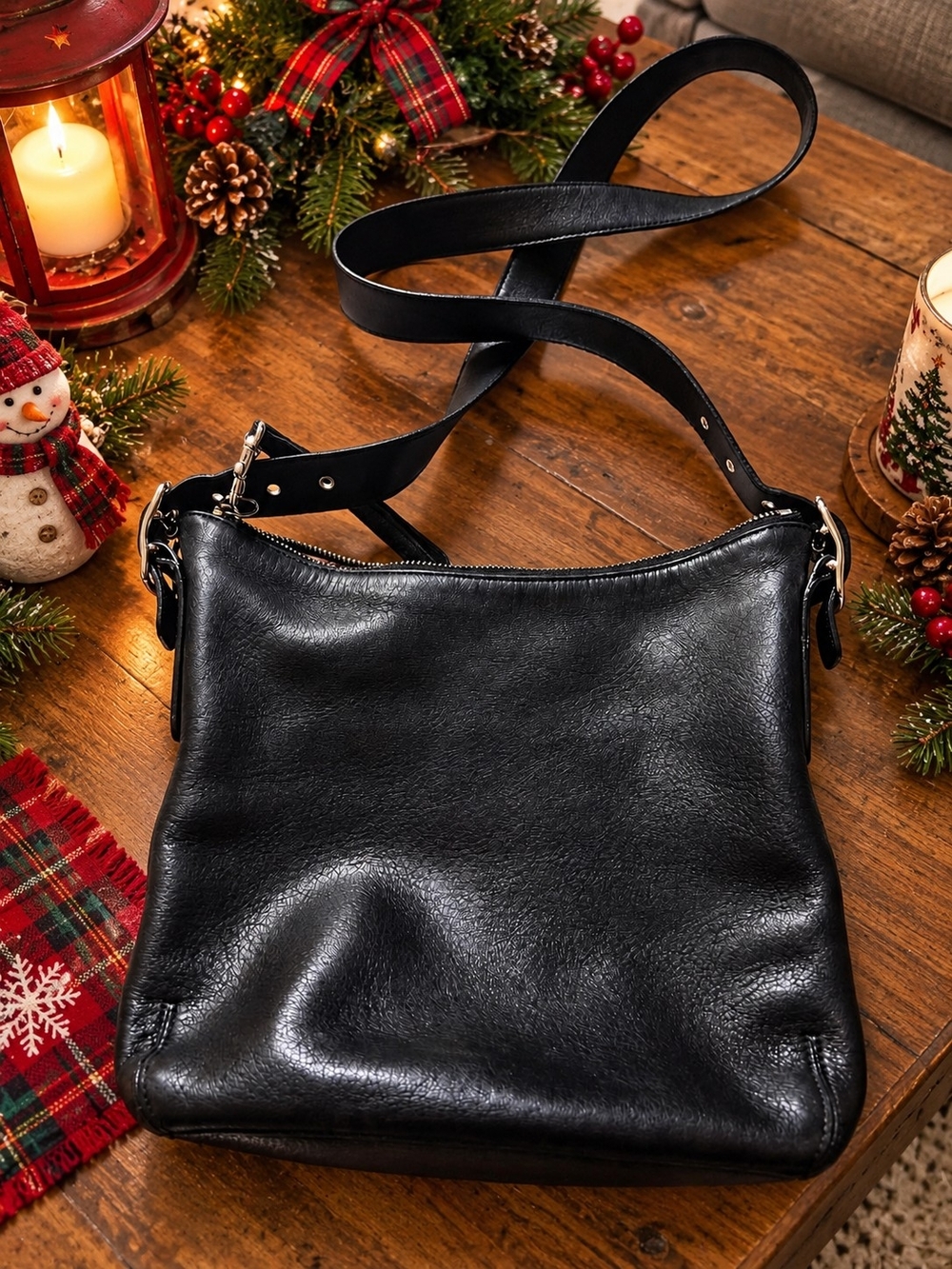 Coach Slim Legacy Black Leather Shoulder Bag with Adjustable Strap